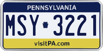 PA license plate MSY3221
