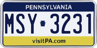 PA license plate MSY3231