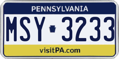 PA license plate MSY3233