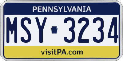 PA license plate MSY3234