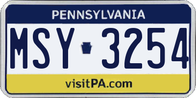 PA license plate MSY3254