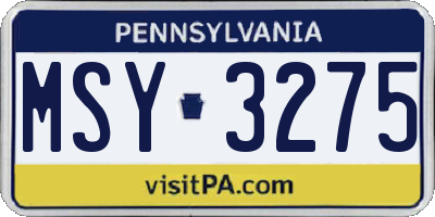 PA license plate MSY3275