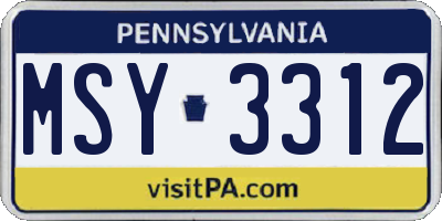 PA license plate MSY3312