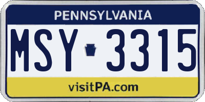 PA license plate MSY3315