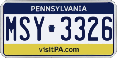 PA license plate MSY3326