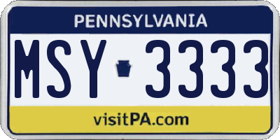 PA license plate MSY3333