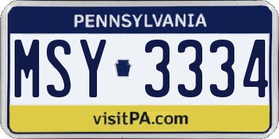 PA license plate MSY3334