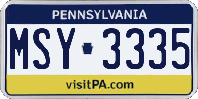 PA license plate MSY3335