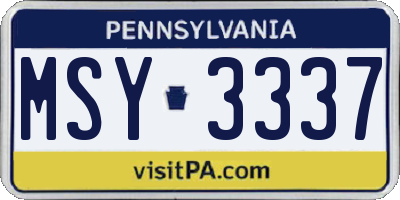 PA license plate MSY3337