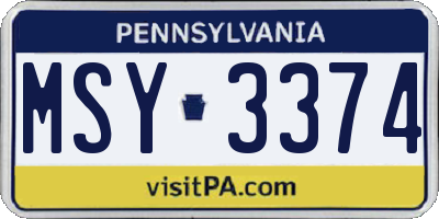 PA license plate MSY3374