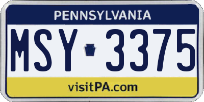 PA license plate MSY3375
