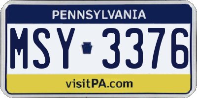 PA license plate MSY3376