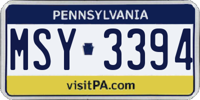 PA license plate MSY3394
