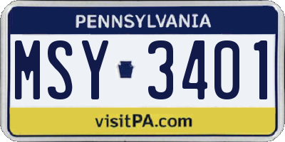 PA license plate MSY3401