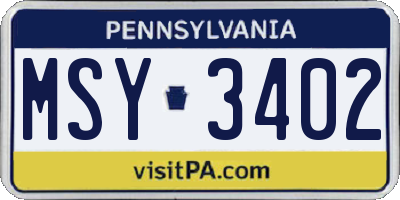PA license plate MSY3402