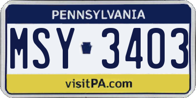 PA license plate MSY3403