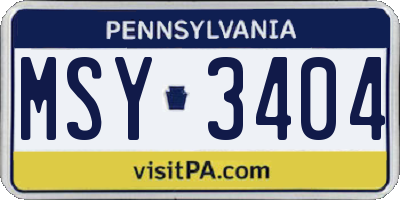 PA license plate MSY3404