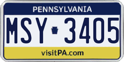 PA license plate MSY3405