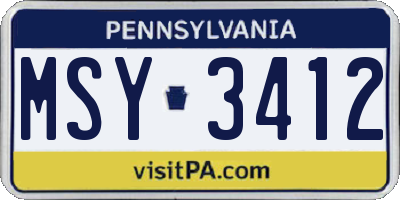 PA license plate MSY3412