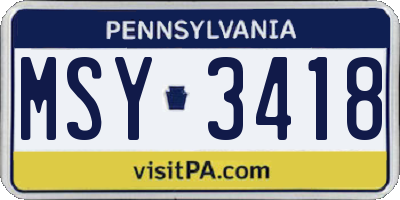 PA license plate MSY3418