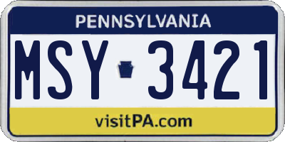 PA license plate MSY3421
