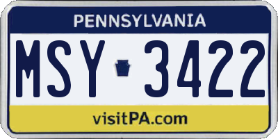 PA license plate MSY3422