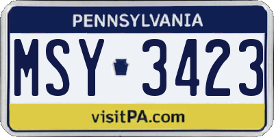 PA license plate MSY3423