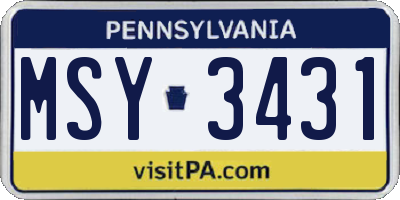 PA license plate MSY3431