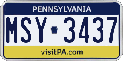 PA license plate MSY3437