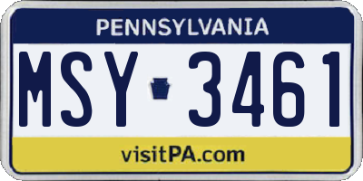 PA license plate MSY3461