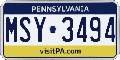 PA license plate MSY3494