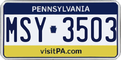 PA license plate MSY3503