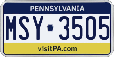 PA license plate MSY3505