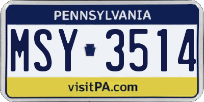 PA license plate MSY3514