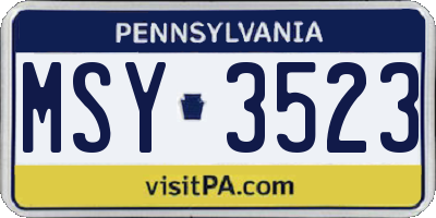 PA license plate MSY3523