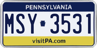 PA license plate MSY3531