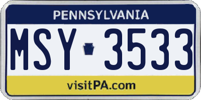 PA license plate MSY3533