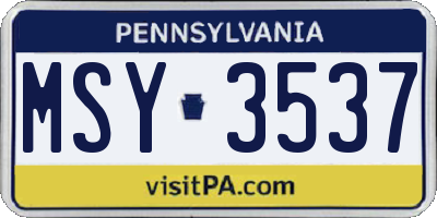PA license plate MSY3537
