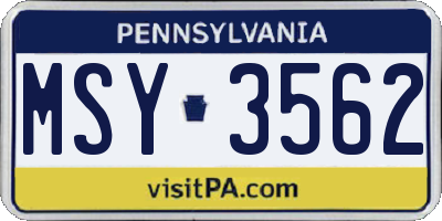 PA license plate MSY3562
