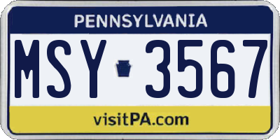PA license plate MSY3567