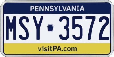 PA license plate MSY3572