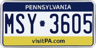 PA license plate MSY3605