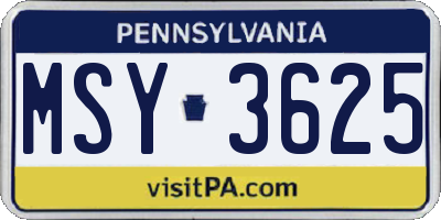 PA license plate MSY3625
