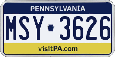 PA license plate MSY3626