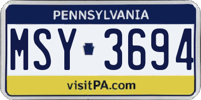 PA license plate MSY3694