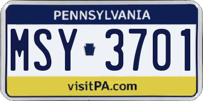 PA license plate MSY3701