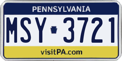 PA license plate MSY3721