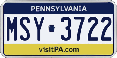 PA license plate MSY3722