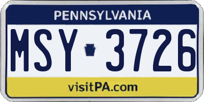 PA license plate MSY3726