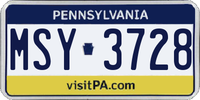 PA license plate MSY3728